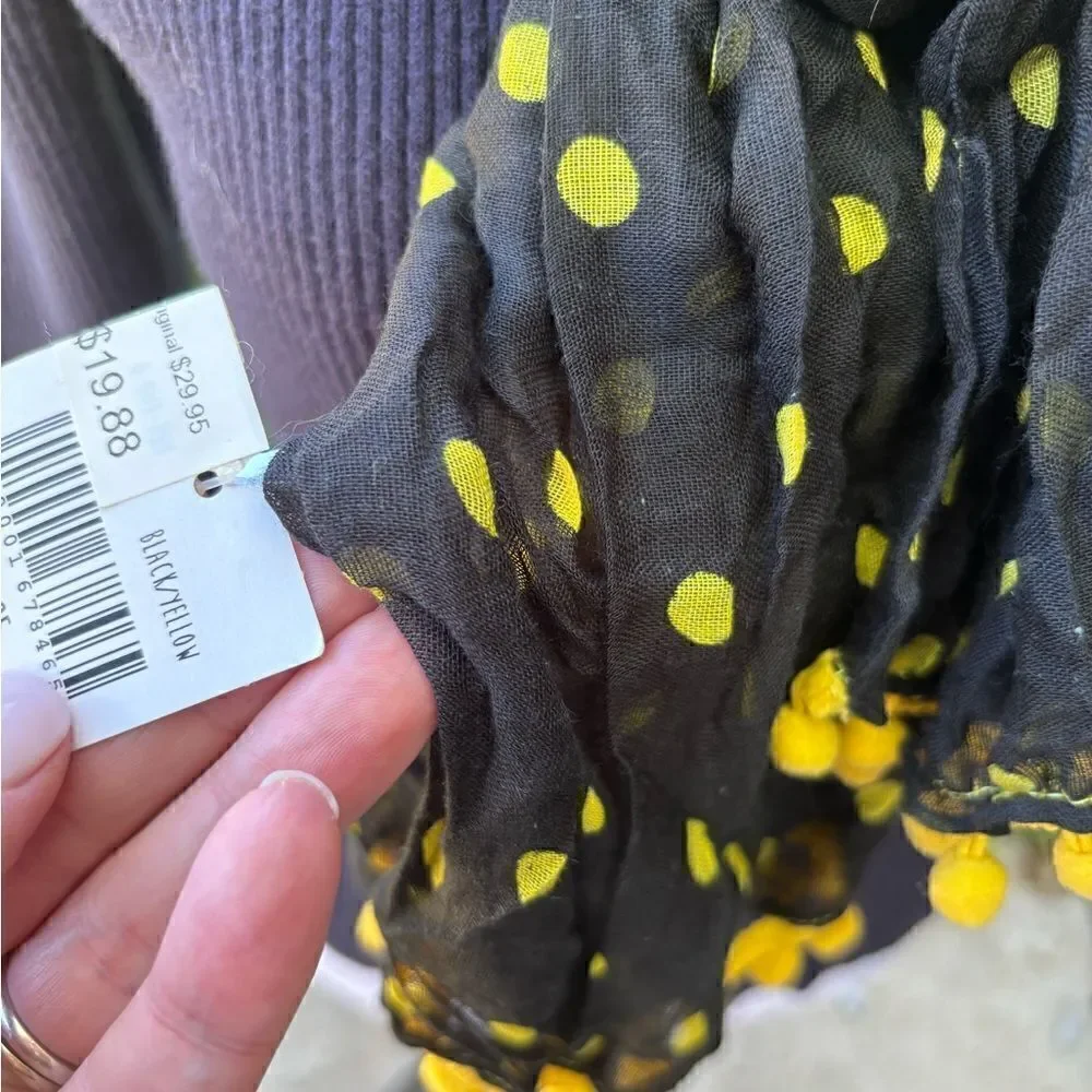 NWT Altar’d State Black and Yellow Polka Dot Scarf/Wrap